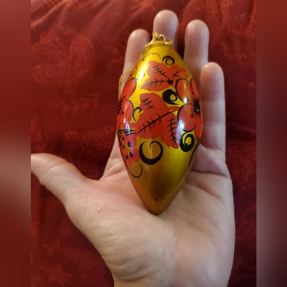 Vntg Russian "Khokhloma" Wooden, Hand Painted Christmas Ornaments, 9 teardrop - Picture 9 of 15